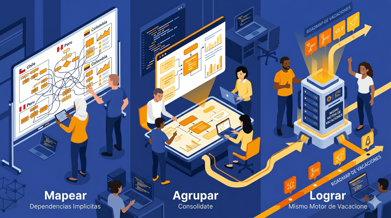 Mapa del problema con los features y países